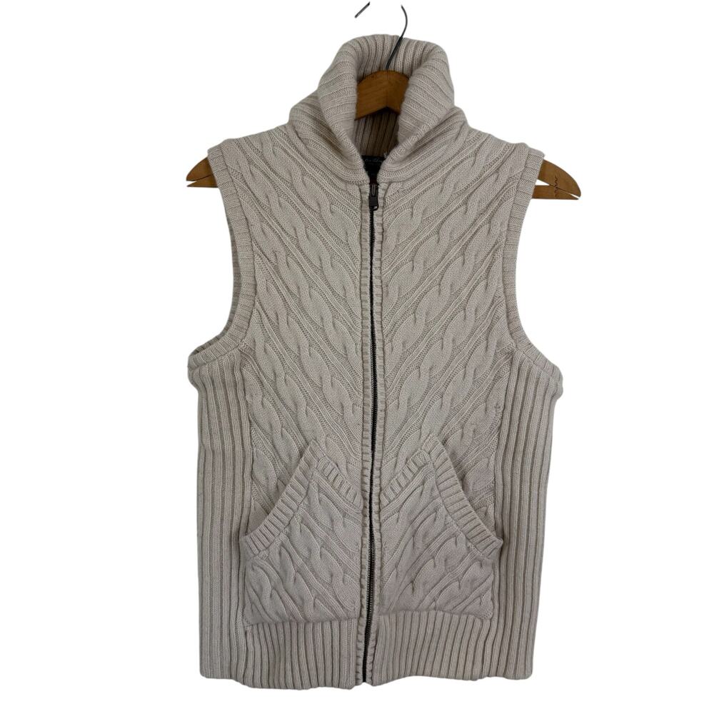 Eddie Bauer Women Vest Size Medium Cable Knit Full Zip Wool Blend Fisherman Warm
